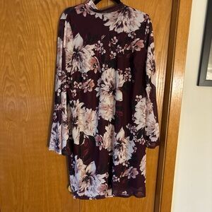 Charlotte Russe Floral Long Sleeve Dress - Burgundy and Cream